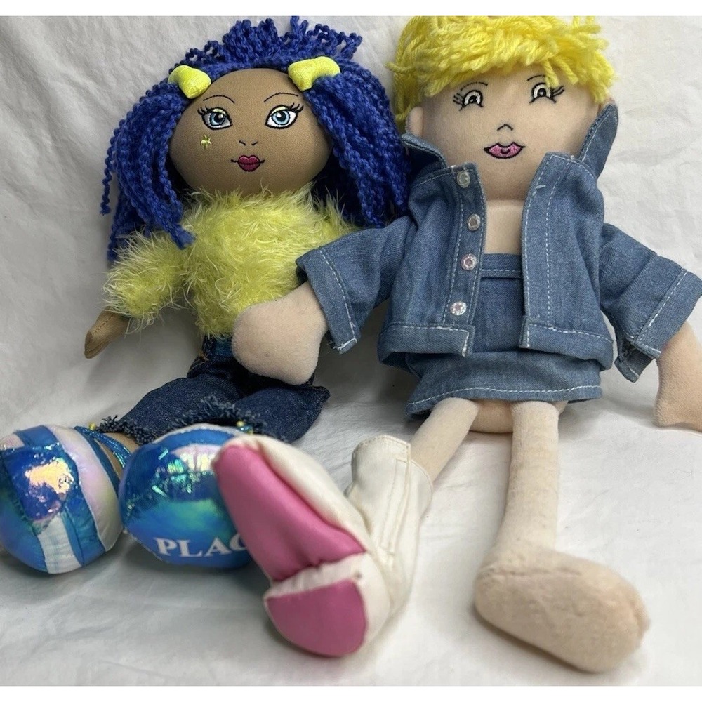 Rag Doll Set Lillian Vernon The Children's Place 14" Yarn Hair Denim Vintage